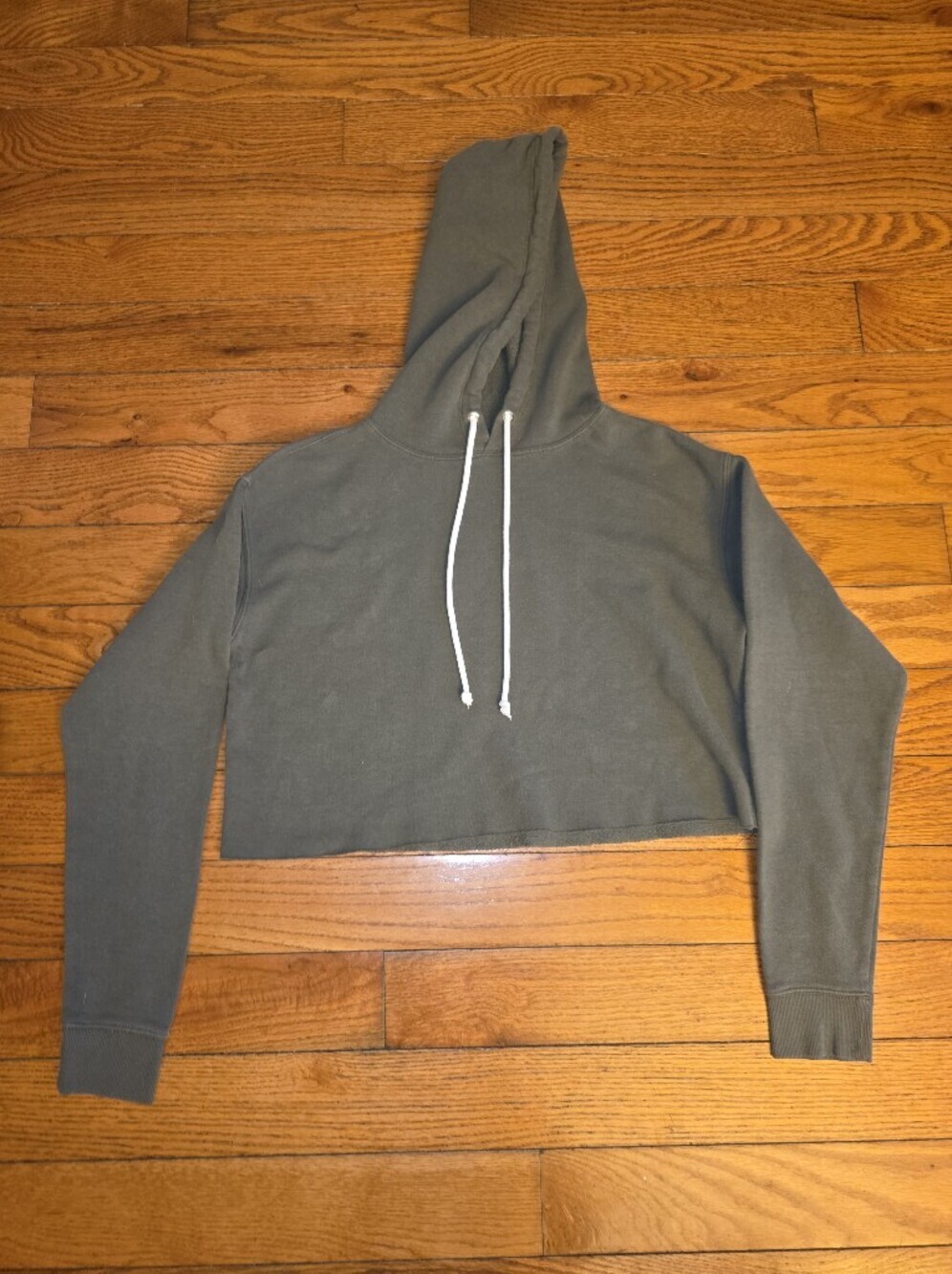 wild fable Olive Green Cropped Hoodie with White Drawstrings - Picture 1 of 5